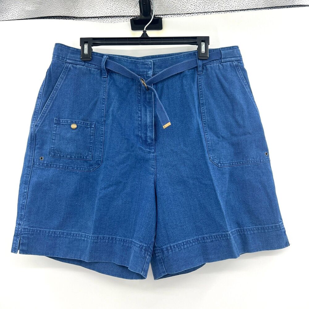 Lauren Ralph Lauren Denim Shorts Sz 16 Blue High Rise Cargo Belted Cotton Womens